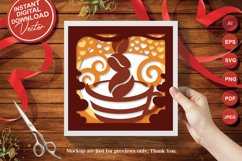 Papercut 3D Coffee Cup with Beans and Hearts SVG Template Product Image 3