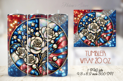 USA Patriotic tumbler wrap 20oz |Fourth of July rose flowers Product Image 1