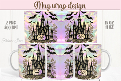 Purple Halloween house pattern iridescent mug wrap design Product Image 1