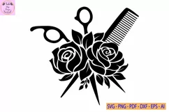 Floral Hairstylist Svg, Flower Svg, Rose Scissors Svg, Product Image 1
