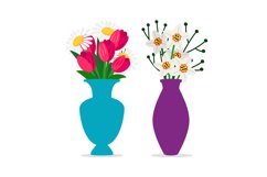 Spring flowers bouquets in vases vector isolated on white Product Image 1