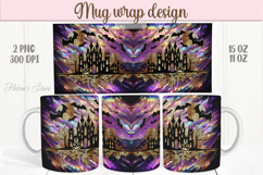 Purple Halloween house pattern iridescent mug wrap design Product Image 1