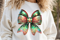 Christmas coquette bows design|Red Green bow T-shirt clipart Product Image 2