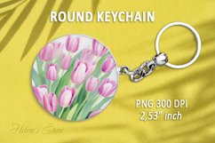 Flower round keychain sublimation|Tulips pattern Car coaster Product Image 1