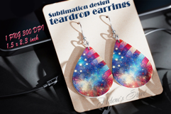 USA Patriotic star teardrop earrings sublimation design png Product Image 1