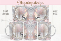 Magic Christmas deer mug wrap png |Pink &amp; gold mug design Product Image 1