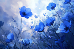 Watercolor Blue Poppy Background Wallpaper Product Image 1
