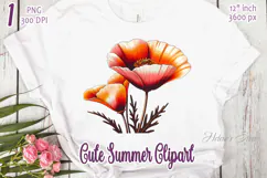 Poppy Wild flower clipart | Vintage Summer flower graphics Product Image 1