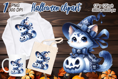 Cute Halloween cat clipart |Coquette bows hat shirt designs Product Image 1
