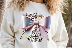 Christmas coquette bows design | Lilac bow T-shirt clipart Product Image 3