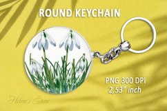 Flower round keychain sublimation | Snowdrop Car coaster PNG Product Image 1