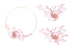 Watercolor Pink Roses Wreath Clipart. Product Image 2