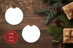 Christmas Car Coasters Mock Up, Wooden Table Mockup PNG Product Image 1