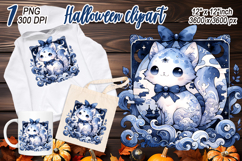 Cute Halloween cat clipart |Coquette bows hat shirt designs Product Image 2