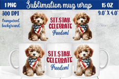 Cute American Patriotic puppy dog mug wrap sublimation 15 oz Product Image 1