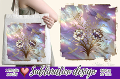 Golden Pastel Flower illustration |Purple sublimation design Product Image 1