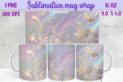 Gold pastel floral mug wrap 15 oz sublimation design png Product Image 1