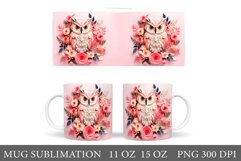 Pink Owl Mug Wrap Design. Paper Owl Mug Sublimation Product Image 1