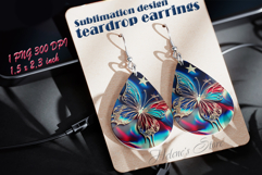 USA Patriotic butterfly teardrop earrings sublimation design Product Image 1