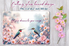 Hummungbird flowers kitchen glass cutting board sublimation Product Image 1