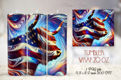 USA Fourth of July tumbler wrap 20oz |Patriotic Highland cow Product Image 1