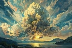 Majestic sunset explosion over serene lake landscape Product Image 1