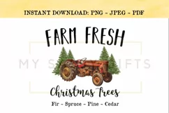 Farm Fresh Christmas Trees With Red Vintage Tractor PNG Product Image 1