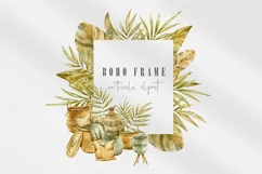 Watercolor floral boho frame. Dry palm leaves, poted plants Product Image 1