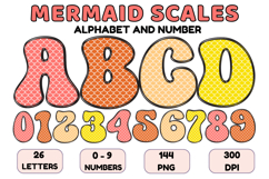 Mermaid Scales Alphabet Letters &amp; Numbers Clipart PNG 300DPI Product Image 1
