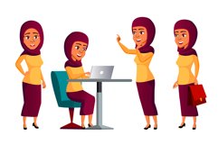 Teen Girl Poses Set Vector. Arab, Muslim. Cute Product Image 1