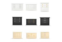 Nightstand bedside mockup set, realistic style Product Image 1