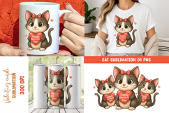 Cute Kitty Holding Heart Clipart for Mug, Shirt &amp; Tumbler Product Image 1