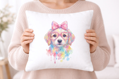 Cute Puppy Watercolor PNG, Dog with Bow &amp; Heart Glasses Product Image 5