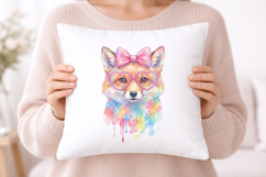 Cute Watercolor Fox with Pink Bow &amp; Heart Glasses PNG Product Image 5