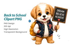 Back to School Dog Clipart PNG, Cute Puppy Student PNG Product Image 2