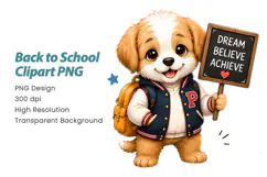 Back to School Dog Clipart PNG, Cute Puppy Student PNG Product Image 2