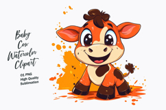 Cute Baby Cow Watercolor Clipart PNG Product Image 1
