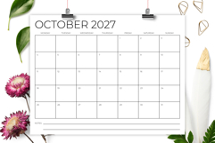 2027 8.5 x 11 Inch Monday to Sunday Calendar Template Product Image 4
