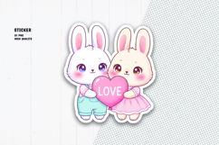 Cute Bunny Couple Sticker Holding Love Heart Product Image 1