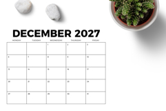 2027 8.5 x 11 Inch Bold Monday to Friday Calendar Template Product Image 5