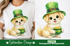 Cute St. Patrick’s Day Puppy with Leprechaun Hat Sublimation Product Image 1