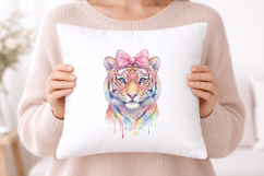 Cute Tiger Watercolor PNG, Rainbow Tiger with Glasses Product Image 5