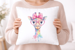Cute Giraffe Watercolor PNG, Rainbow Giraffe with Glasses Product Image 5