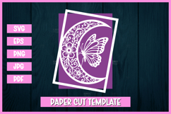 Butterfly Floral Crescent Moon Card Papercut Template SVG Product Image 1