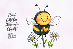 Floral cute honey bee watercolor clipart Product Image 1