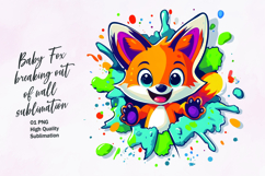Cute baby fox breaking out of wall clipart sublimation Product Image 1