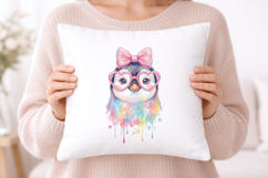 Cute Penguin Watercolor PNG, Rainbow Penguin with Glasses Product Image 5