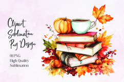 Pumpkin Books Coffee Autumn Sublimation PNG Product Image 1