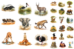 105 Safari Animal Watercolor Sublimation Clipart Bundle Product Image 5