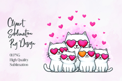 Cute Cats with Heart Sunglasses Sublimation PNG Design Product Image 1